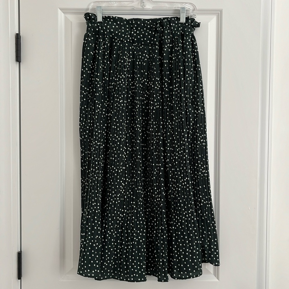 Sage Green Polka Dot Pleated Skirt